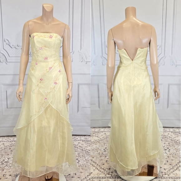 Blondie Nites Vintage Y2K Yellow Beaded Organza Formal Party Prom Dress sz 3 - Picture 1 of 1
